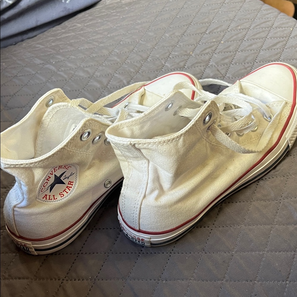 Converse White High Tops with Red and Blue Details